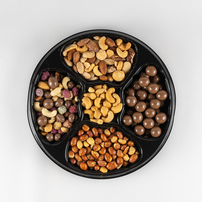 Best Sellers Party Pack contains Beer Nuts, Chocolate Apricots, Charleys Choice, Salted Millionaires Mix and Salted Cashews.