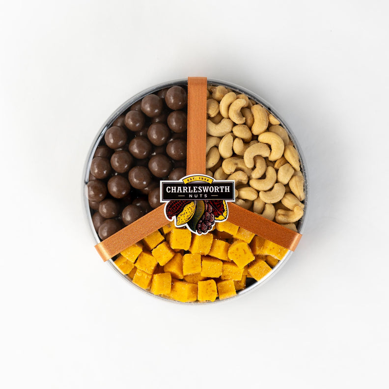 Blend of Salted Cashews, Chocolate Apricots, and Apricot Coconut Slice in our Choc, Nut 'n' Fruit Combo.