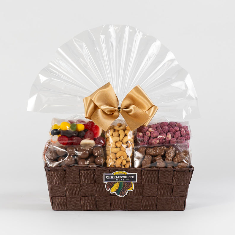 Christmas Gift Basket filled with snacks